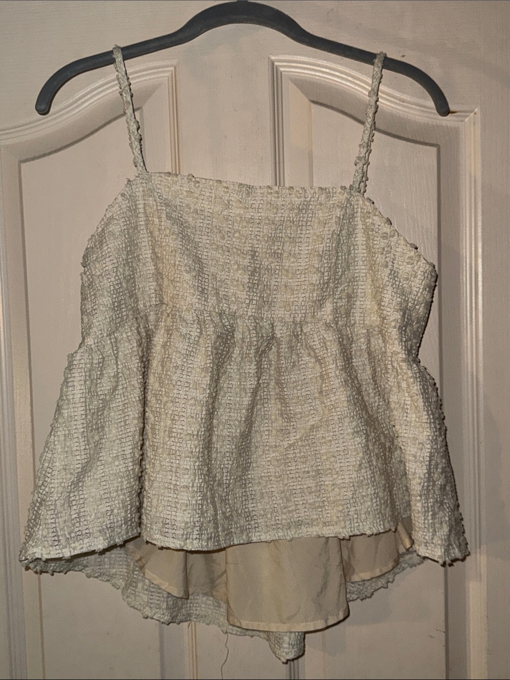 SHEIN Cream Textured Smocked Peplum Cami